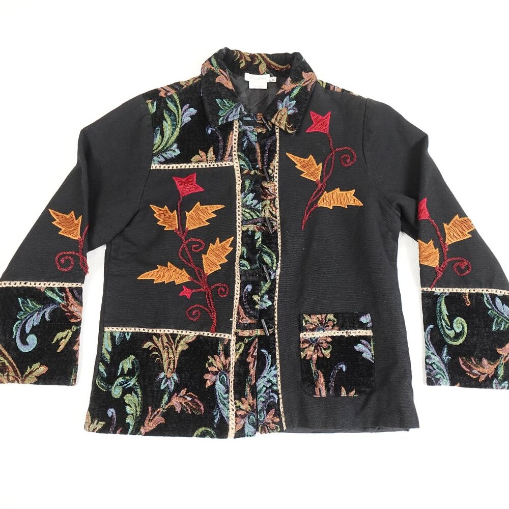 BELLESSA Embroidered Tapestry Fall Leaf Jacket Women's Medium